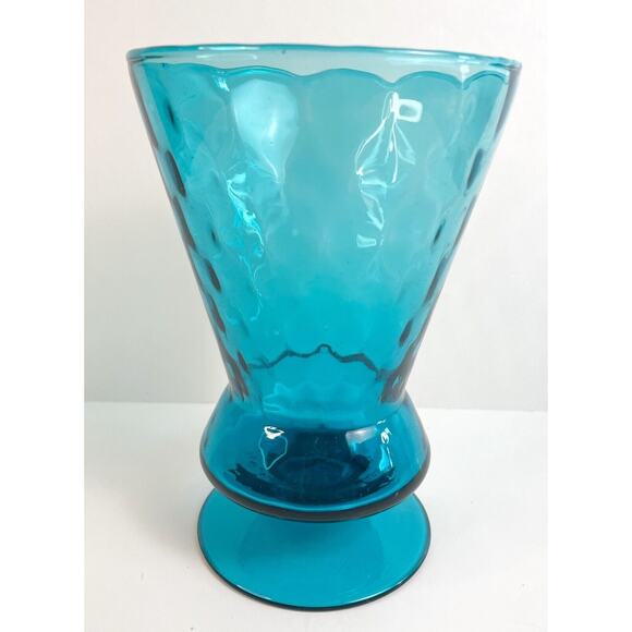Empoli Art Glass Pedestal Vase Blue Optic 7inch Italy Hand Blown MCM Vintage - Picture 4 of 5